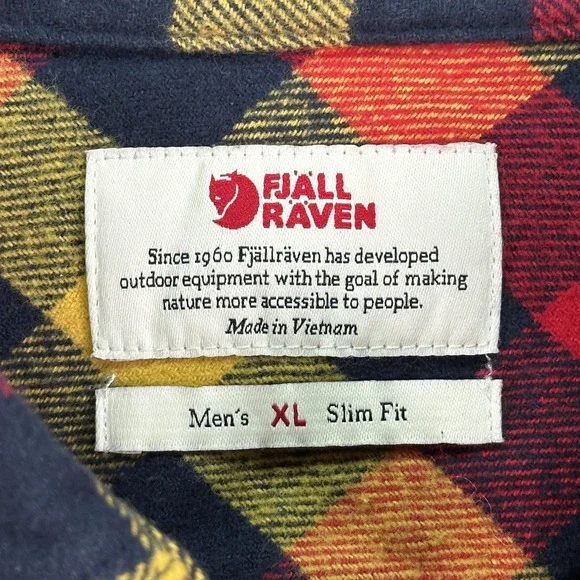 Fjallraven Ovik Skog Flannel Shirt Mens XL Red Yellow Plaid Check Button Up NWT